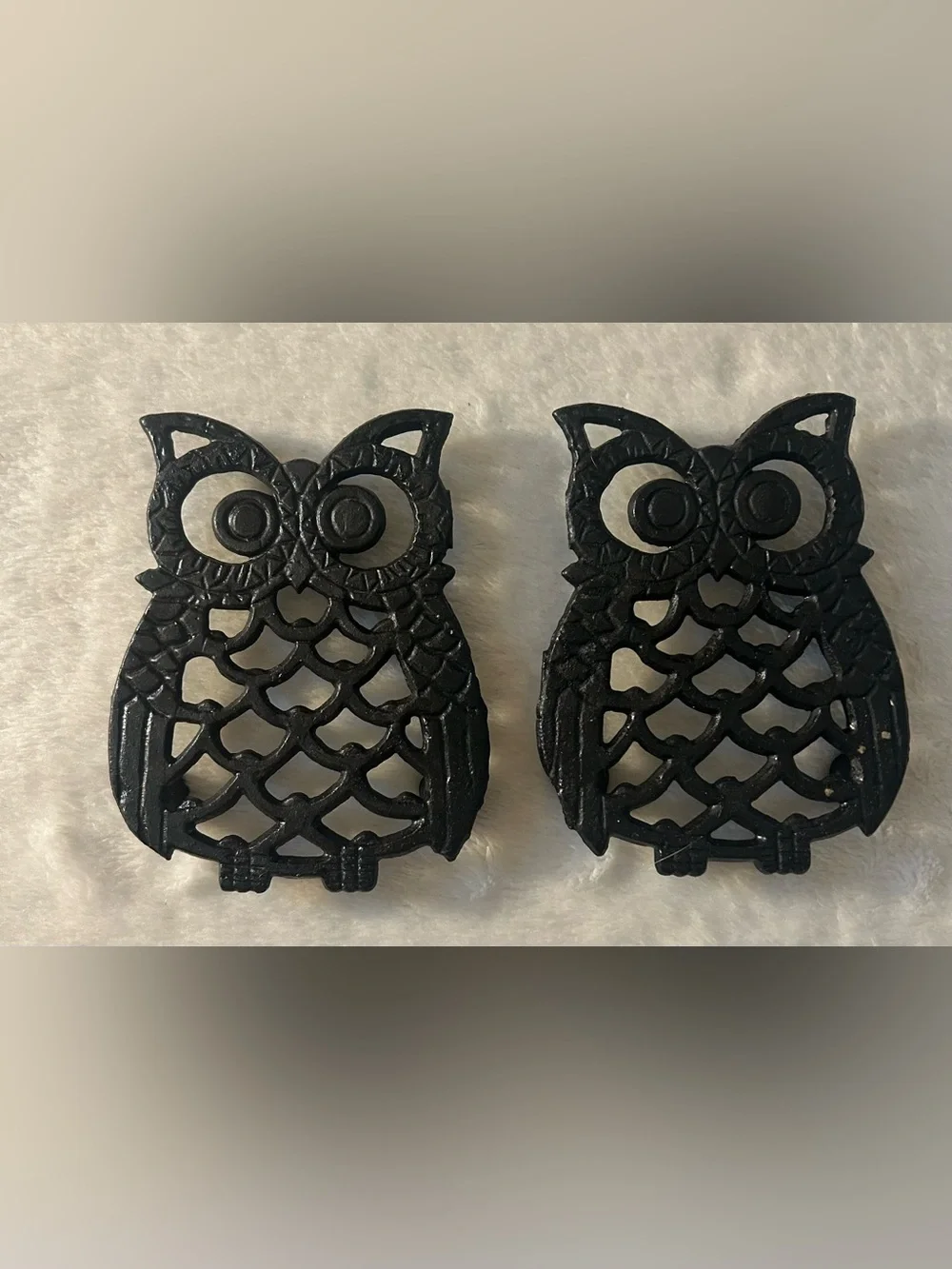 Vintage Cast Iron Owl Trivets - Set of 4